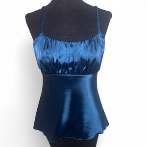BCX Y2K Teal Satin Babydoll Cami Tanktop with braided straps and ruched top SZ M
